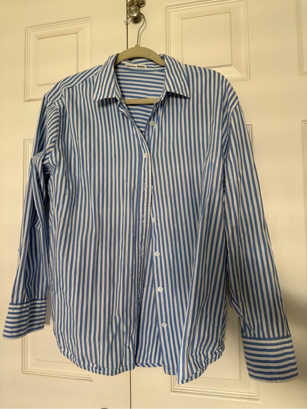 Reformation Blue and White button down Stripe Shirt like new
